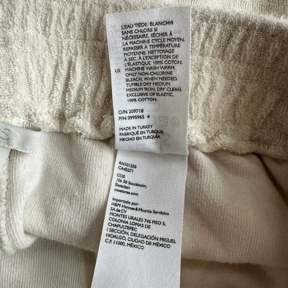COS White / Tan Terrycloth Ultra High Rise XS Athleisure Sweat Shorts w/ Pockets